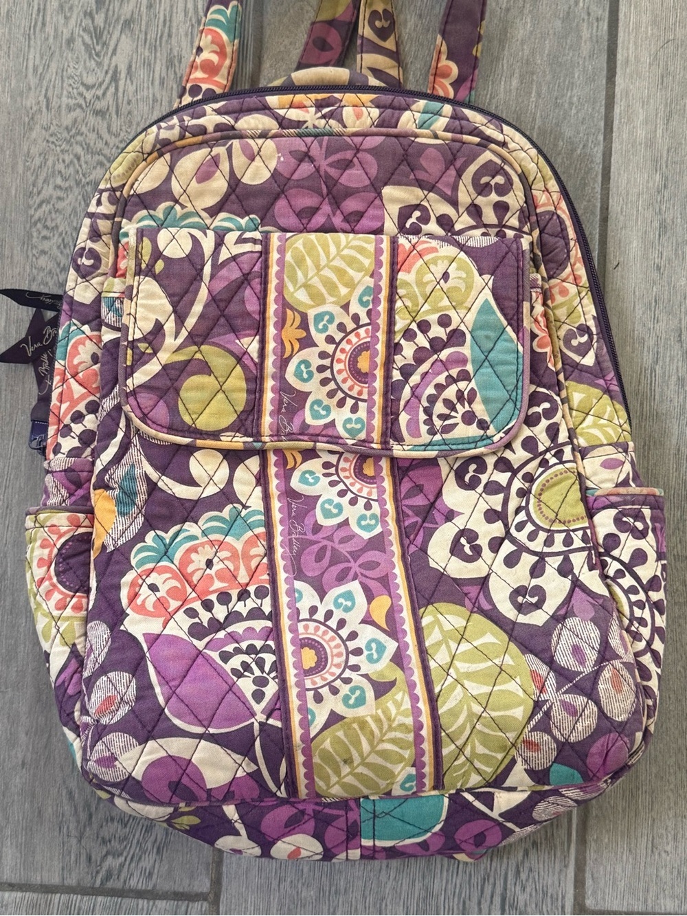Vera Bradley Quilted Floral Patchwork Backpack in Purple, Teal, Yellow - Picture 2 of 6